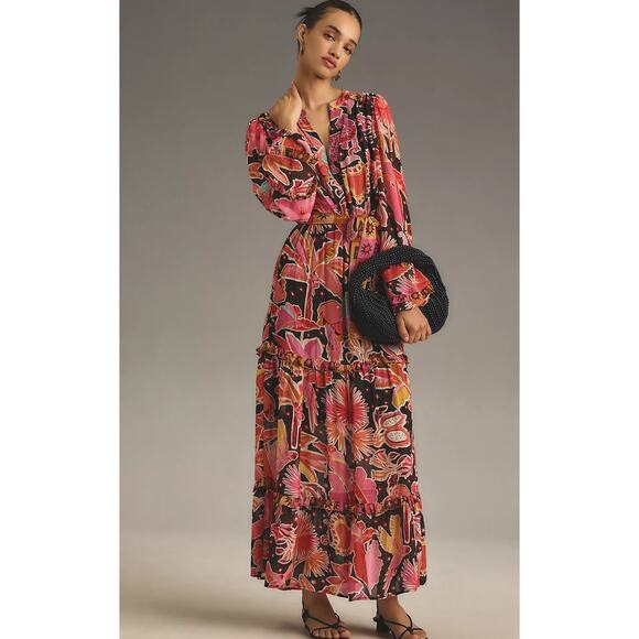 FARM Rio Dresses & Skirts - NWT Farm Rio Long-Sleeve Floral Tiered Maxi Dress - Small